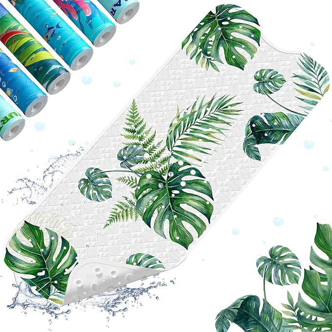 XIYUNTE Baby Bath Mat for Tub Non Slip Kids, BPA Free Extra Long Bathtub Mat 40x16 with Drain Holes and 200 Suction Cups, Non Toxic Machine Washable Toddler Bath Mat, Eco-Friendly Certified