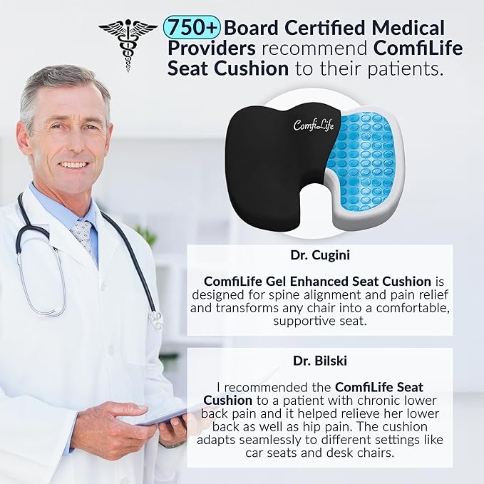 ComfiLife Premium Gel & Memory Foam Seat Cushion – Doctor Recommended Office Chair Cushion, Car Seat Cushion – Chair Cushions for Back & Sciatica Pain Relief – Seat Cushions for Office & Desk (Black)