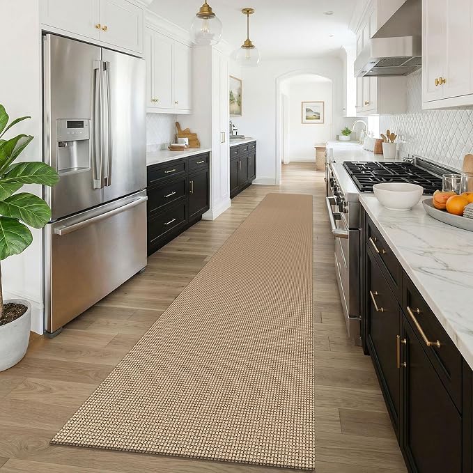 KOZYFLY Boho 2.5'x16' Runners Rugs for Hallway, Extra Long Washable Runner Rug, Woven Non Slip Kitchen Runner, Cotton Entryway Rug, Floor Carpet for Entry, Aisle, Hall, Orange Beige/Tan/Brown