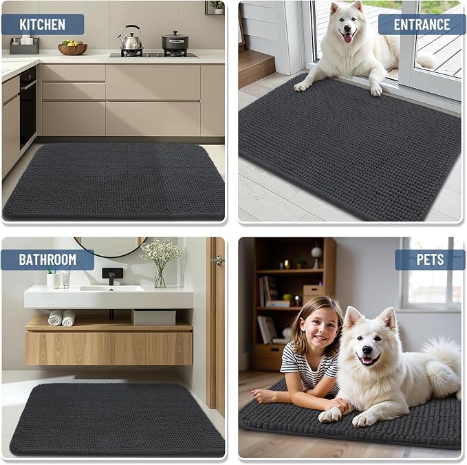 Arotive Bathroom Rugs 24" x 16", Ultra Soft Absorbent Chenille Bath Rugs, Non-Slip Rubber Backing, Machine Washable Bath Mats for Bathroom Floor, Tub and Shower, Home Decor Accessories, Dark Grey