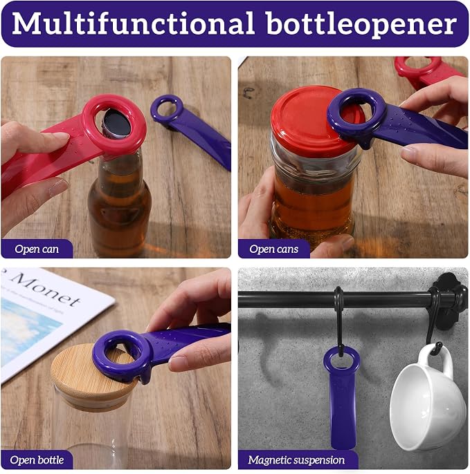 2 PACK Easy Grip Jar Opener Gripper, Jar Key for Seniors, Arthritis, Carpal Tunnel Sufferers, Durable Plastic Lid Opener（Blue/Rose Red）