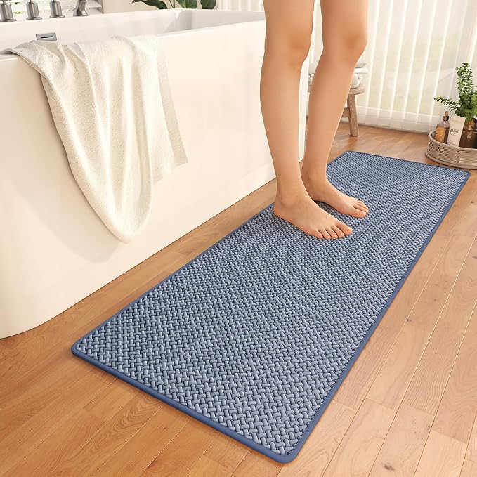 YDKGL Bathroom Runner Non Slip, Extra Soft Absorbent Quick Dry Bath Mats, Foam Weave Texture Thin Bath Rugs Washable with Rubber Backing, 24" x 70“