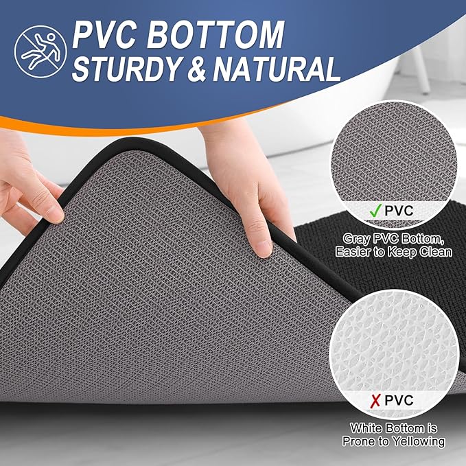 OLANLY Thick Memory Foam Large Bathroom Rugs 44x32, Extra Soft Absorbent Bath Rug, Quick Dry Bath Mats, Non-Slip, Machine Washable Carpet for Bathroom, Tub and Shower, Home Decor Accessories, Black