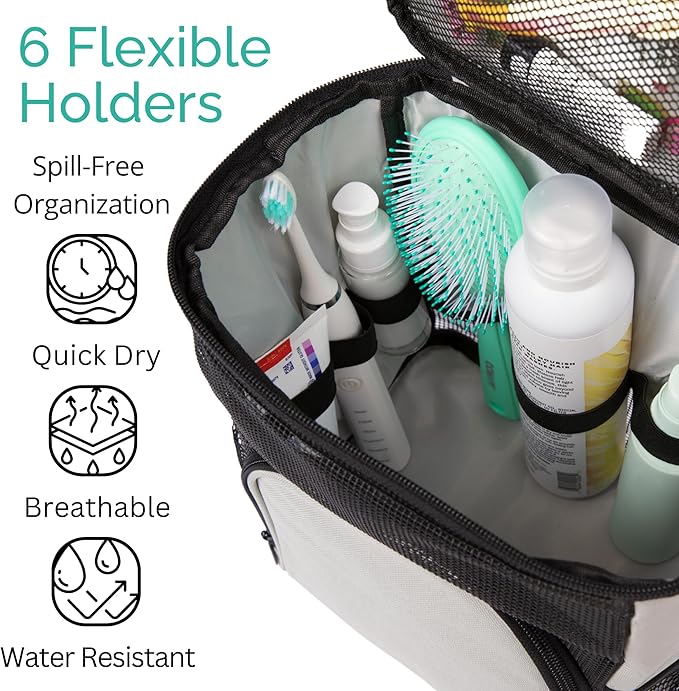 TERRA HOME Original Portable Shower Caddy For College Dorms - Foldable Mesh Tote - Dorm Room Essentials - Durable Hanging Travel Shower Bag - Perfect for College Students, Men, Women (Grey)
