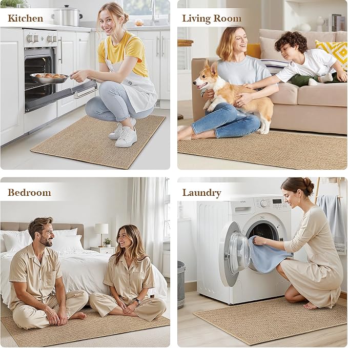 Kitchen Rugs and Mats, Non Slip Washable Set of 2 PCS, Absorbent Kitchen Mats for Floor, Kitchen Runner Rug, Rubber Backing, for Kitchen Decor, Front of Sink(Khaki, 20’’x 32’’+ 20’’x 47’’)
