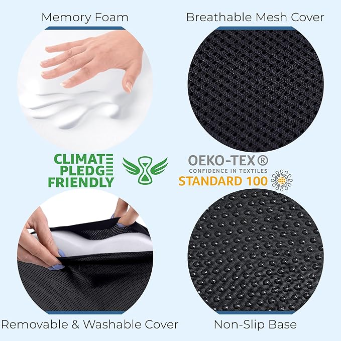 5 STARS UNITED Seat Cushion - Memory Foam & Cooling Gel - Chair Cushion for Tailbone Pain Relief - Ergonomic Support for Coccyx, Sciatica & Butt - Office, Desk & Gaming Chair, Car, Wheelchair, Black