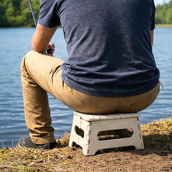 Folding Step Stool 7 Inch - Sturdy & Safe Step Stool for Adults, Non-Slip Foldable Foot Stool, Opens Easy with One Flip - Great for Kitchen Bathroom Travel, Indoor Outdoor Use