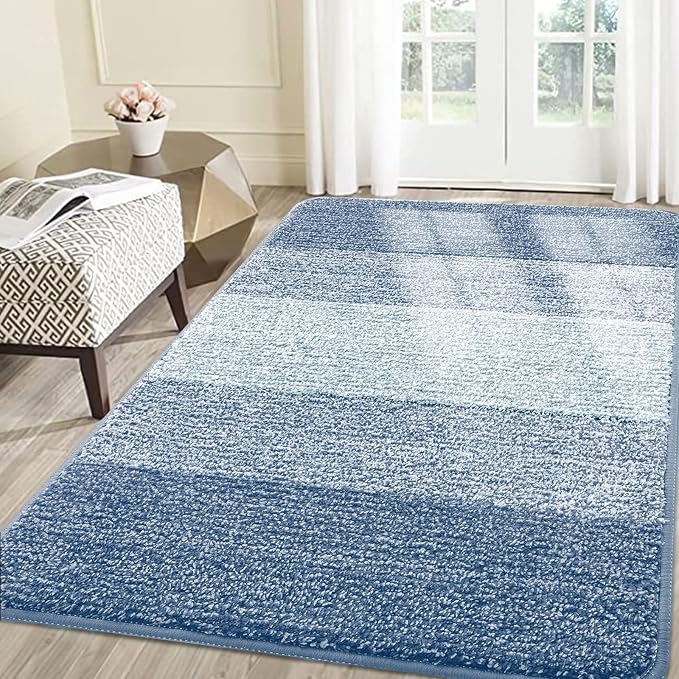 Smiry Dog Door Mat for Muddy Paws, Absorbs Moisture and Dirt, Low-Profile Entryway Mat with Non-Slip Backing, Entry Indoor Outdoor Doormat for Inside Floor (71x47 Inches, Light Blue, Striped)