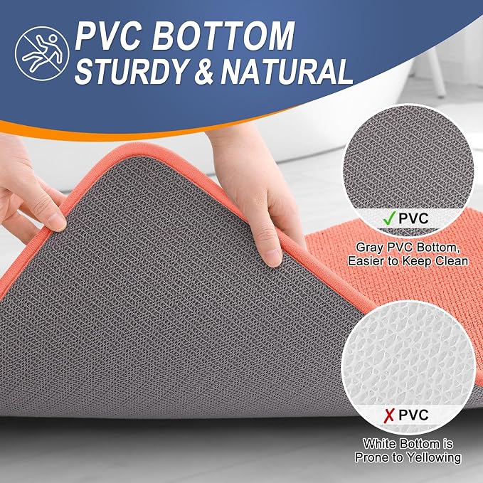 OLANLY Thick Memory Foam Small Bathroom Rugs 24x16, Extra Soft Absorbent Bathroom Mat, Quick Dry Bath Mat, Non-Slip, Machine Washable Carpet for Bathroom, Tub and Shower, Home Decor Accessories, Coral