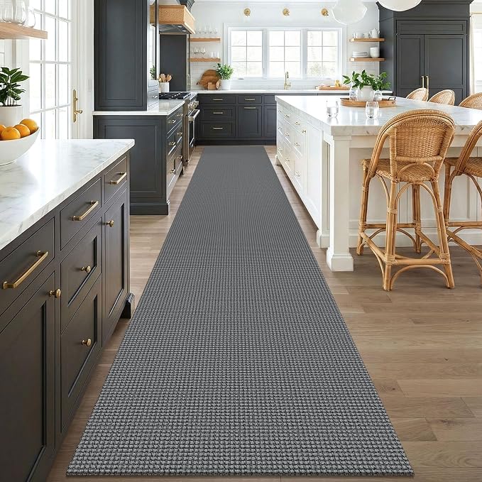 KOZYFLY 3x18 Runners Rugs for Hallway, Extra Long Washable Runner Rug, Non Slip Rubber Backed Kitchen Runner, Cotton Entryway Rug, Floor Carpet for Entry, Aisle, Hall, Grey/Dark Grey