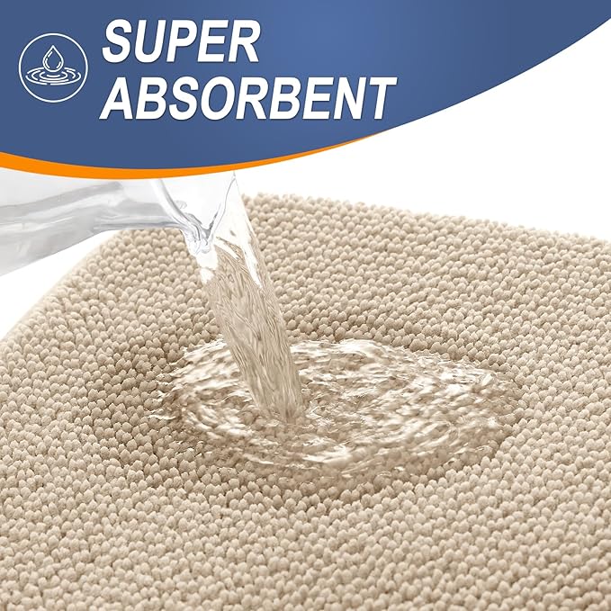 OLANLY Thick Memory Foam Large Bathroom Rugs 45x27, Extra Soft Absorbent Bath Rug, Quick Dry Bath Mats, Non-Slip, Machine Washable Carpet for Bathroom, Tub and Shower, Home Decor Accessories, Beige