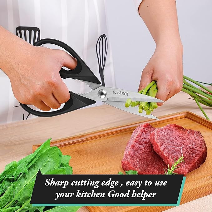 iBayam All Purpose Kitchen Shears with Protective Sheath Durable Stainless Steel Scissors, Dishwasher Safe, Soft Grip Comfort Handle