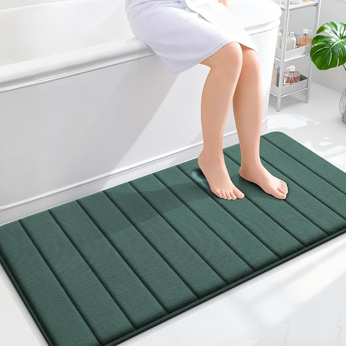 OLANLY Memory Foam Long Bathroom Rugs Runner 47x24, Super Soft Absorbent Bath Mat, Quick Dry, Machine Washable Shower Rugs, Bathmat Carpet, Bathroom Home Decor Accessories, Blackish Green