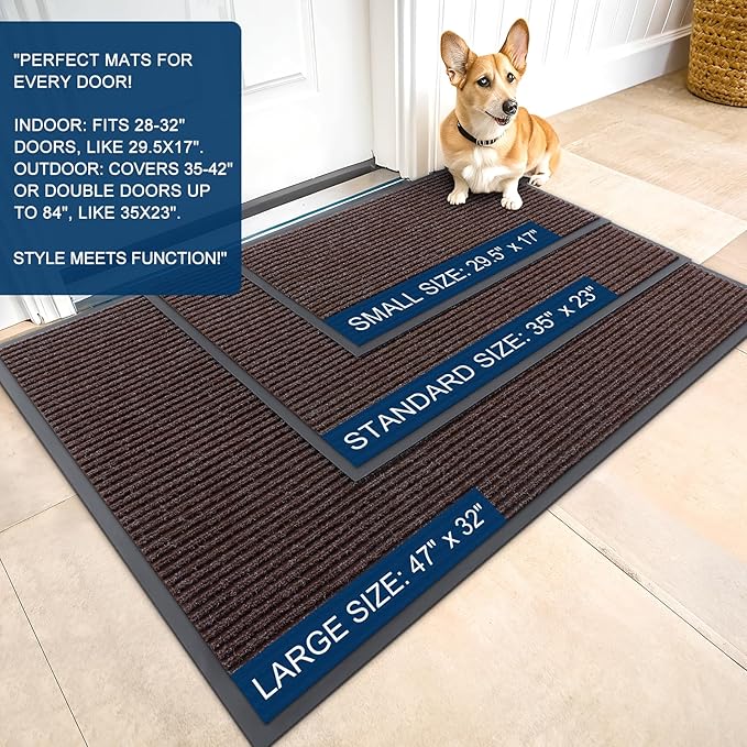 OLANLY Front Door Mat Indoor Outdoor Entrance, 2-Pack 29.5 x 17 Inch, Waterproof Heavy Duty Doormat, Fade Resistant, Low Profile, Easy Clean Patio Porch Welcome Floor Mats for Entry, Tan