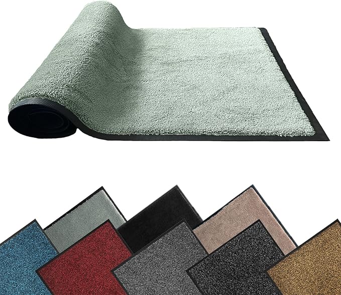 Mibao Front Door Mat Indoor Entrance, 29.5" x 17", Dirt Trapper Welcome Mat for Outdoor Indoor, Non-Slip Waterproof Doormat, Durable Machine Washable Low Profile Entry Rug for Back Door Outside,Green