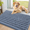 Smiry Dog Door Mat for Muddy Paws 36x24, Absorbent Dirt Trapper, Non-Slip Washable Chenille Entryway Rug for Inside Floor, Airy Blue, Layered Pattern