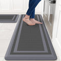 KitchenClouds [2 PCS] Kitchen Rugs Cushioned Anti-Fatigue Kitchen Mats for Floor Waterproof Kitchen Rug Set Non-Slip Comfort Standing Mat for Office, Sink, Laundry 17.3"×29"+17.3"×47", Grey