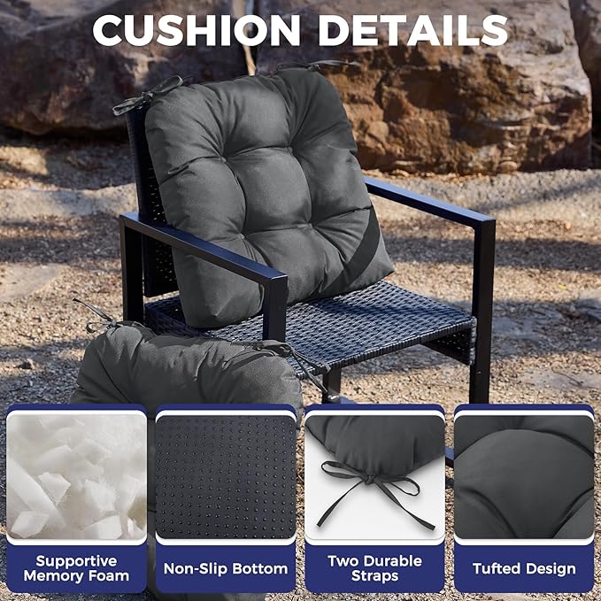IASEAHK Outdoor Chair Cushions Set of 4, 19" x 19" x 5", Waterproof Outdoor Seat Cushions for Patio Furniture, Fade-Resistant Patio Chair Cushion, Dining Wicker Chair Pads for Porch Garden, Dark Grey