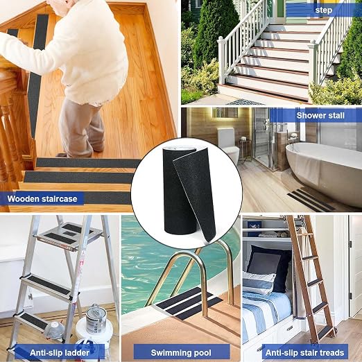 BOMEI PACK Anti Slip Tape, Black 12 Inch x 16.5Ft Grip Tape for Stairs Outdoor/Indoor, Waterproof Non Skid Roll for Stair Treads Non Slip, High Traction Abrasive Adhesive Stair Steps