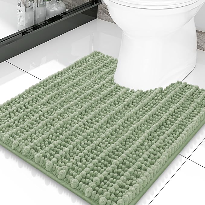 Smiry Bathroom Toilet Rugs U Shaped 20x20, Extra Soft Absorbent Non Slip Rubber Backing Chenille Contour Bath Rugs for Toilet, Machine Washable Contoured Bath Mats, Sage Green