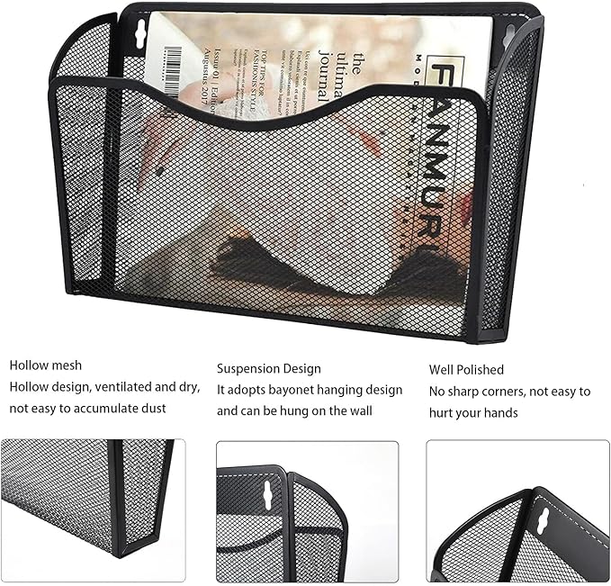 Gawerk 6 Pack Wall File Organizer, Mesh Wall File Pocket Mail Organizer Hanging Metal Vertical Wall Mounted File Holder for Office/Home