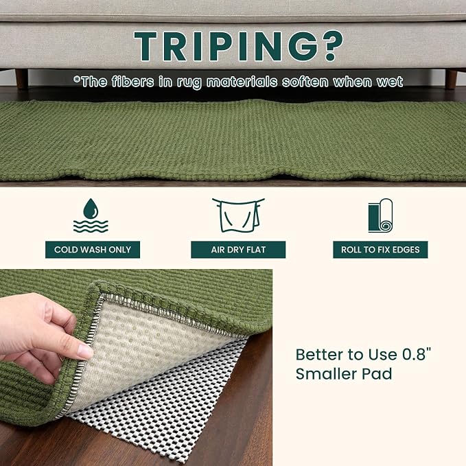 KOZYFLY Braided 2.5'x18' Runners Rugs for Hallway, Extra Long Washable Runner Rug, Woven Non Slip Kitchen Runner, Cotton Entryway Rug, Floor Carpet for Entry, Aisle, Hall, Olive Green/Earthy Green