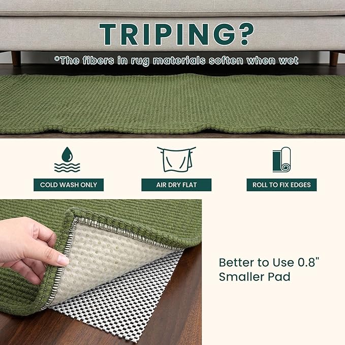 KOZYFLY Woven 3x7 Washable Kitchen Runner Rug, Non Slip Wide Runners for Hallway, Cotton Entryway Runner, Braided Floor Carpet for Entry, Kitchen, Bedside, Hall, Olive Green/Earthy Green