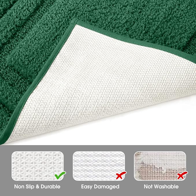 HOMEIDEAS Bathroom Rugs Sets 2 Piece, Super Soft and Absorbent Non Slip Microfiber Machine Washable Bath Mat Set (20" x 32" + 16" x 24", Dark Green)