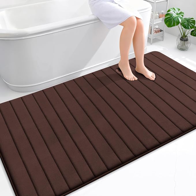 OLANLY Memory Foam Bath Mat 70x46, Super Soft Absorbent Bathroom Rugs, Quick Dry, Machine Washable Shower Floor Rugs, Bathmat Carpet, Bathroom Home Decor Accessories, Brown