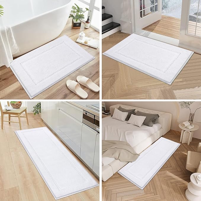 Pauwer Bathroom Rug Sets - 3 Piece Shower Rugs with U-Shaped Contour Toilet Mat, Microfiber Plush Absorbent Bath Mats, Non Slip, Machine Washable Shaggy Floor Carpet, White