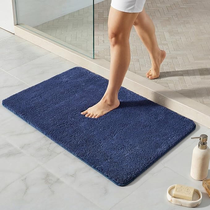 TYUU Navy Blue Bathroom Rugs, Ultra Soft Bath Rugs Non Slip Washable, Super Absorbent Quick Dry Bath Mat with Rubber Backing for Bathroom Floor, Shower, or Sink, Navy Blue 20" x 30"