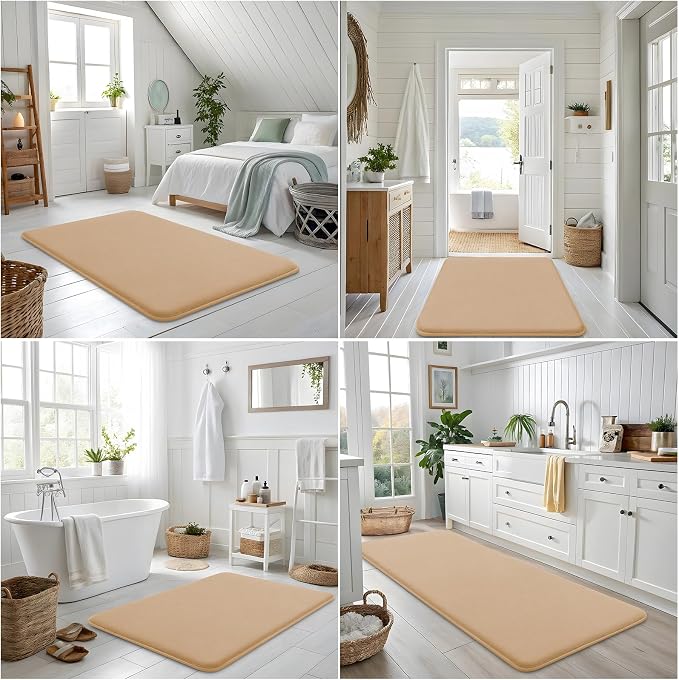 Smiry Memory Foam Bath Mat 24x16, Extra Soft and Absorbent Bathroom Mats, Non Slip Washable Carpet for Floor, Shower and Tub, Camel