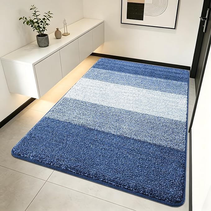 Kitinjoy Indoor Outdoor Door Mat, 70x32 Non-Slip Absorbent Dirt Trapper, Low-Profile Washable Inside Entrance Front Floor Mat, Sturdy Soft Entry Doormats for Entryway, Navy Blue