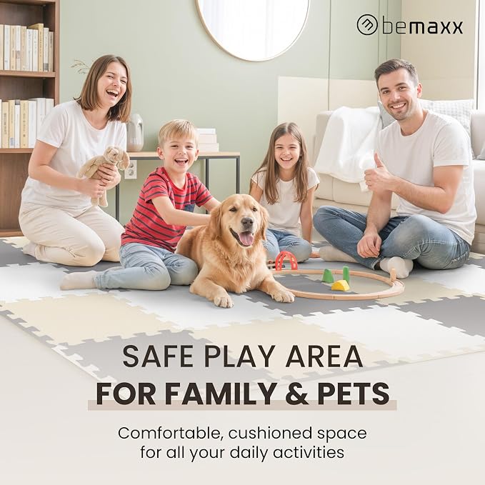 bemaxx Gym Mats Set - 18 pcs EVA Interlocking Foam Floor Tiles (12.6"x12.6"x0.4") 18sqft Protective Gym Flooring Sports Home Workout Exercise Mats Puzzle Garage Fitness Play-Room Pool Treadmill Bike