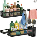 PUSDON 5-in-1 Wide Wall Mount Wrapped Mesh Kitchen Organizer & Shower Caddy Kit, with Paper Towel Holder, Utensil Holder, Soap Dish, Heavy Duty 50LBS - Matte Black, Netting