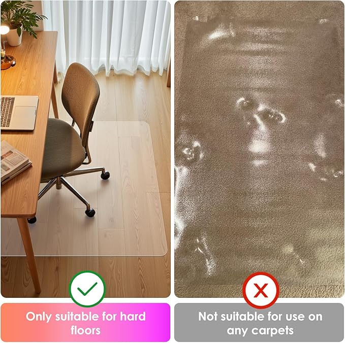 Azadx Large Chair Mat for Hardwood Floor 48 x 59'', Clear Office Chair Mat for Hard Floors Rectangle, Plastic Floor Mat for Wooden/Tile Floor