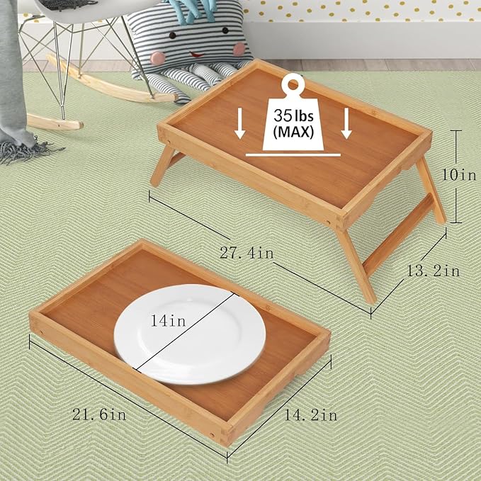 Artmeer Bed Tray Table with Folding Legs,Bamboo Breakfast in Bed for TV Table, Laptop Computer Tray,Eating,Snack Tray(Bamboo) Extra-Large Size