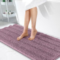 OLANLY Thick Bathroom Runner Rugs 47x24, Extra Absorbent Chenille Striped Bath Rugs, Rubber Backing, Machine Wash Dry, Long Bath Mats for Bathroom, Tub and Shower, Home Decor Accessories, Deep Plum