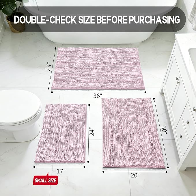 Bcoimo BcoimoBcoimo 24"×17" Chenille Bath Mat – Non-Slip with Backing Bath Rug Ultra-Absorbent and Machine Washable Bathroom Mat Quick-Dry Design. Ideal for Bathroom and Tub Areas
