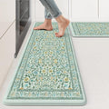 KIMODE Kitchen Mats for Floor Anti Fatigue, Kitchen Floor Mats 17.3"x29"+17.3"x47", Boho Floral Kitchen Rugs Sets of 2, Comfort Padded Rugs for Kitchen Floor Laundry Office Sink Desk Blue Green