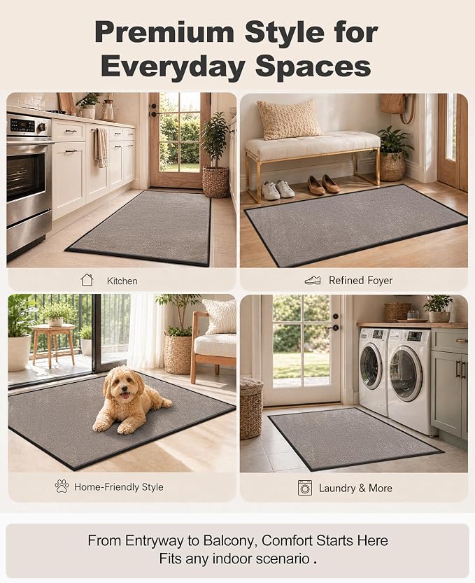 Mibao Front Door Mat Indoor Entrance, 48" x 36", Dirt Trapper Welcome Mat for Outdoor Indoor, Non-Slip Waterproof Doormat, Durable Machine Washable Low Profile Entry Rug for Back Door Outside,Beige
