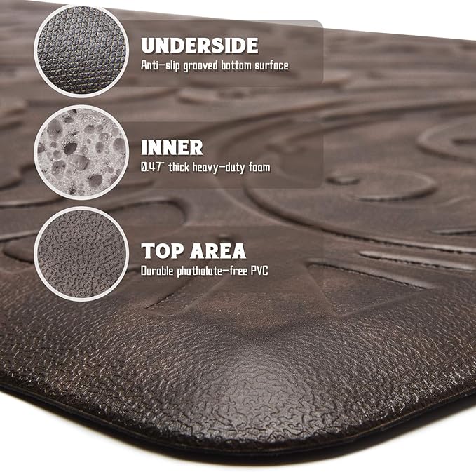 KMAT Kitchen Mat Cushioned Anti-Fatigue Floor Mat Waterproof Non-Slip Standing Mat Ergonomic Comfort Floor Mat Rug for Home,Office,Sink,Laundry,Desk 30"(L) x 20"(W),Brown