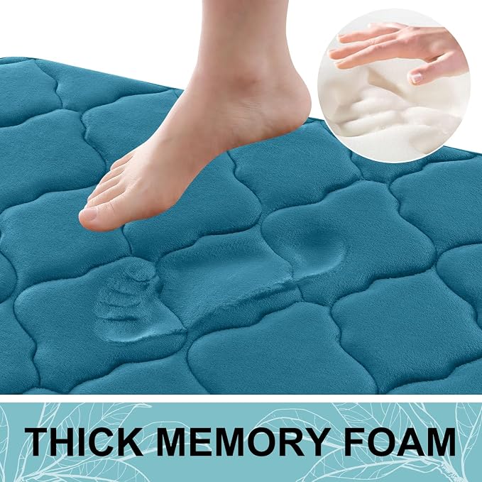 OLANLY Memory Foam Bath Mat Rug 47x17, Ultra Soft and Absorbent Bathroom Rugs, Non-Slip, Comfortable, Machine Washable Bath Carpet for Bathroom Floor, Shower and Home Decor Accessories, Peacock Blue