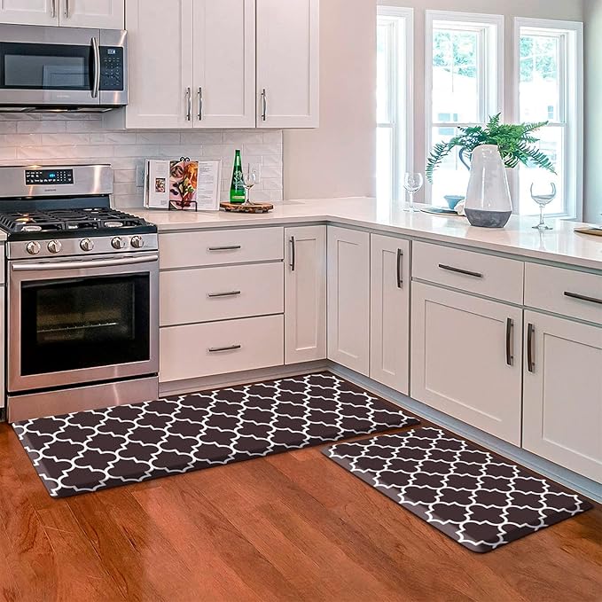 KMAT Kitchen Mat [2 PCS] 0.47inch Cushioned Anti-Fatigue Kitchen Rug, Waterproof Non-Skid Kitchen Mats and Rugs Heavy Duty PVC Ergonomic Comfort Standing Mat for Kitchen, Floor Home, Chocolate