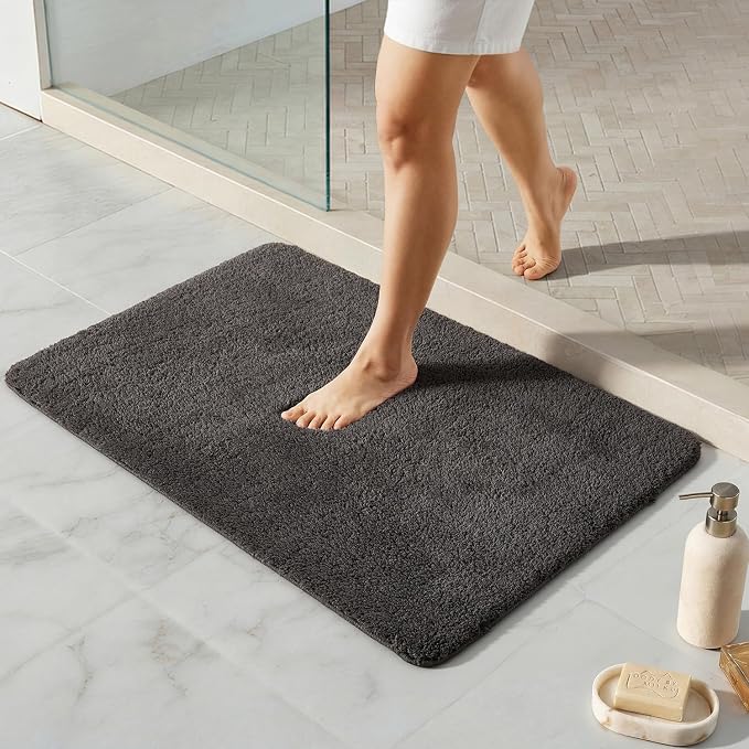 TYUU Bathroom Rugs Non Slip Washable, Ultra Soft Super Absorbent Quick Dry Small Bath Mat with Rubber Backing for Bathroom Floor, Shower, or Sink, Dark Grey 20" x 30"