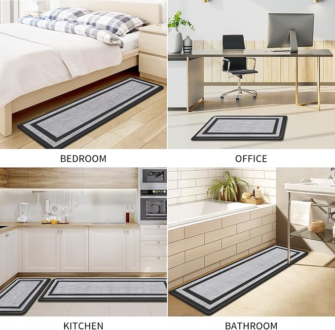 Mattitude Kitchen Mats Set of 2 Cushioned Rugs Anti-Fatigue Mats for Kitchen Floor,Waterproof Non-Slip Mats and Rugs Set for Office,Floor,Laundry 17.3"×29"+17.3"×59",Black