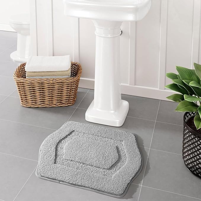 Bathroom Rug Mat, Extra Soft Absorbent Washable Bath Rug, Non-Slip Bath Mats for Bathroom, Tub and Shower, Grey, 18×24