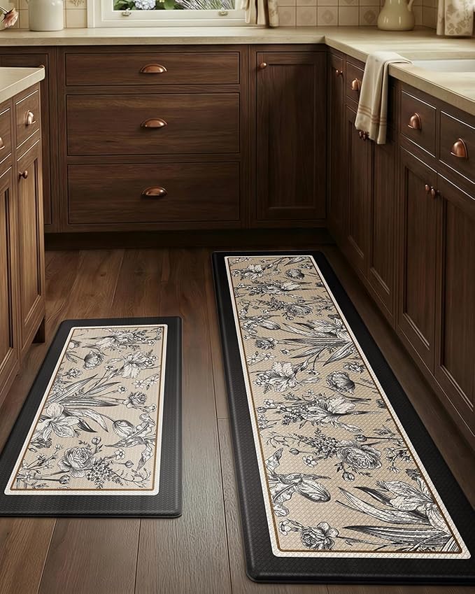 LUMI Anti-Fatigue Kitchen Floor Mats Set of 2,Cushioned Comfort Standing Rug Waterproof 2PCS, Non-Slip Ergonomic Foam Runner for Sink, Laundry, Office & Home,17x29+17x59,