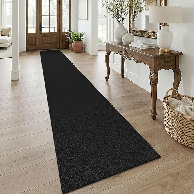 KOZYFLY Black 2.5'x18' Runners Rugs for Hallway, Extra Long Washable Runner Rug, Woven Non Slip Kitchen Runner, Cotton Entryway Rug, Floor Carpet for Entry, Aisle, Hall, Black/Dark Grey