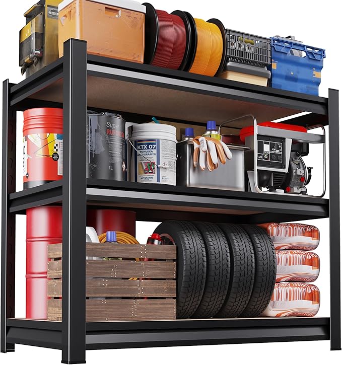 33"Hx35"Wx16"D Garage Shelving,3 Tier Garage Storage Shelves,Adjustable Heavy Duty Metal Shelving Units and Storage Large Rack,Utility Steel Shelf For Shop Warehouse Industrial Pantry Basement